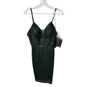 Dancing Queen Emerald Green Sequin Mini Dress L